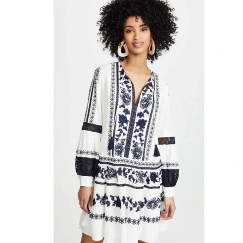 Boho Chic Tory Burch Gabriella 100% Cotton Embroidered Dress Size 0